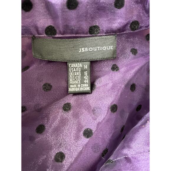 JS Boutique Purple Sheer Polkadot Tie Blouse Top - Picture 8 of 10
